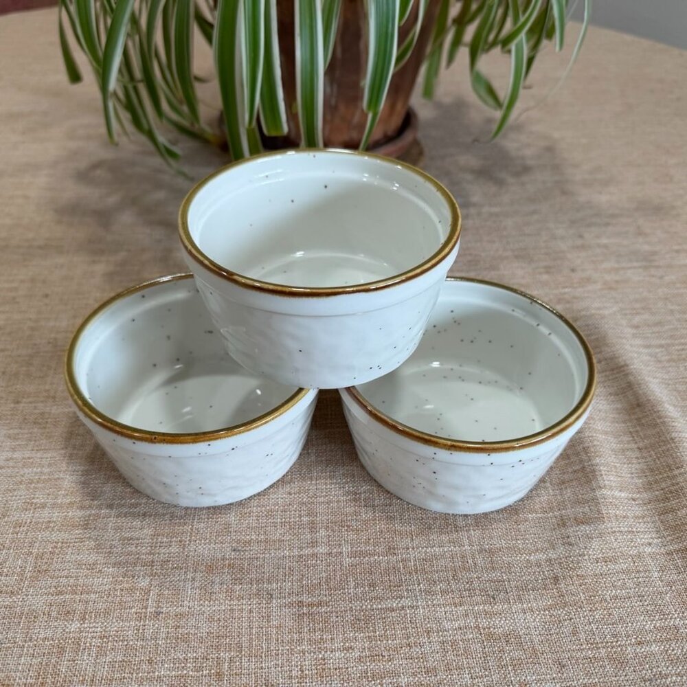 3 Ramekins Speckled Ceramic Souffle Dishes with Brown Rim | Baking, Creme Brulee